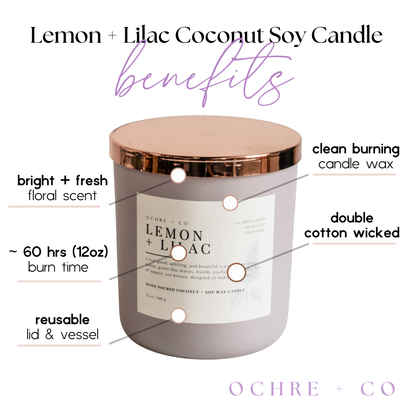Lemon + Lilac - Coconut Soy Candle