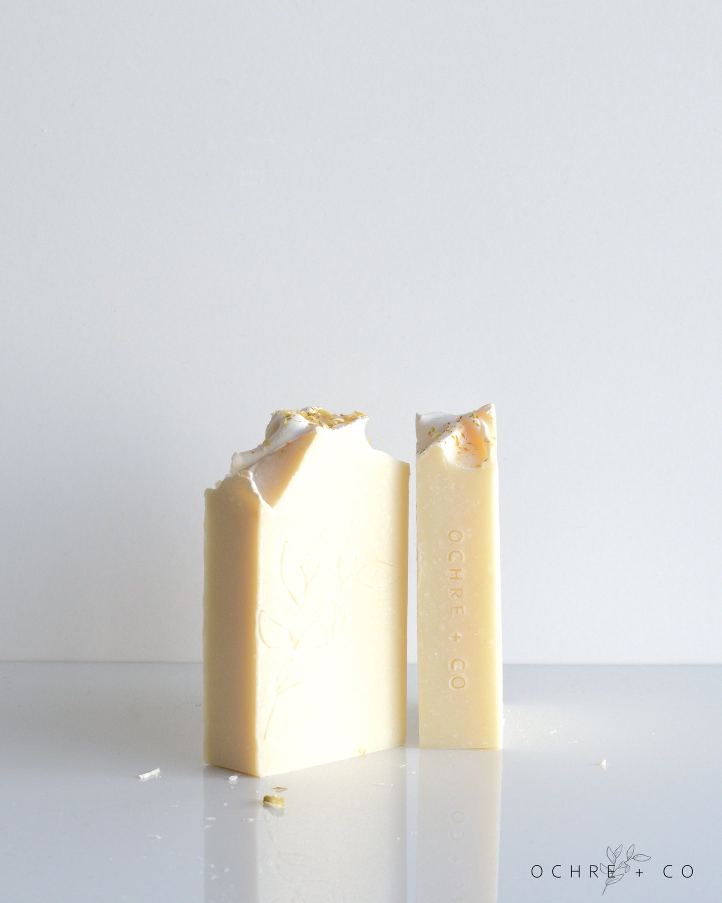 Two standing bars of Tuberose soap on a white background